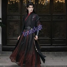 Black Red Hanfu Dress Men Embroidery Cross Collar Costume Swordsman Cosplay Men