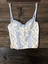 Musera Y2K Style Corset Top Coquette Cottage Floral Lace Blue Cream