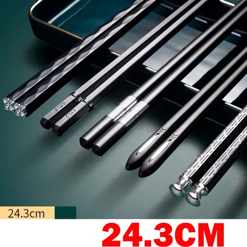 5 Pairs Chinese Chopsticks Black Silver Mixed Non-Slip Sushi Chop Sticks Set US - 第 3/9 張圖片