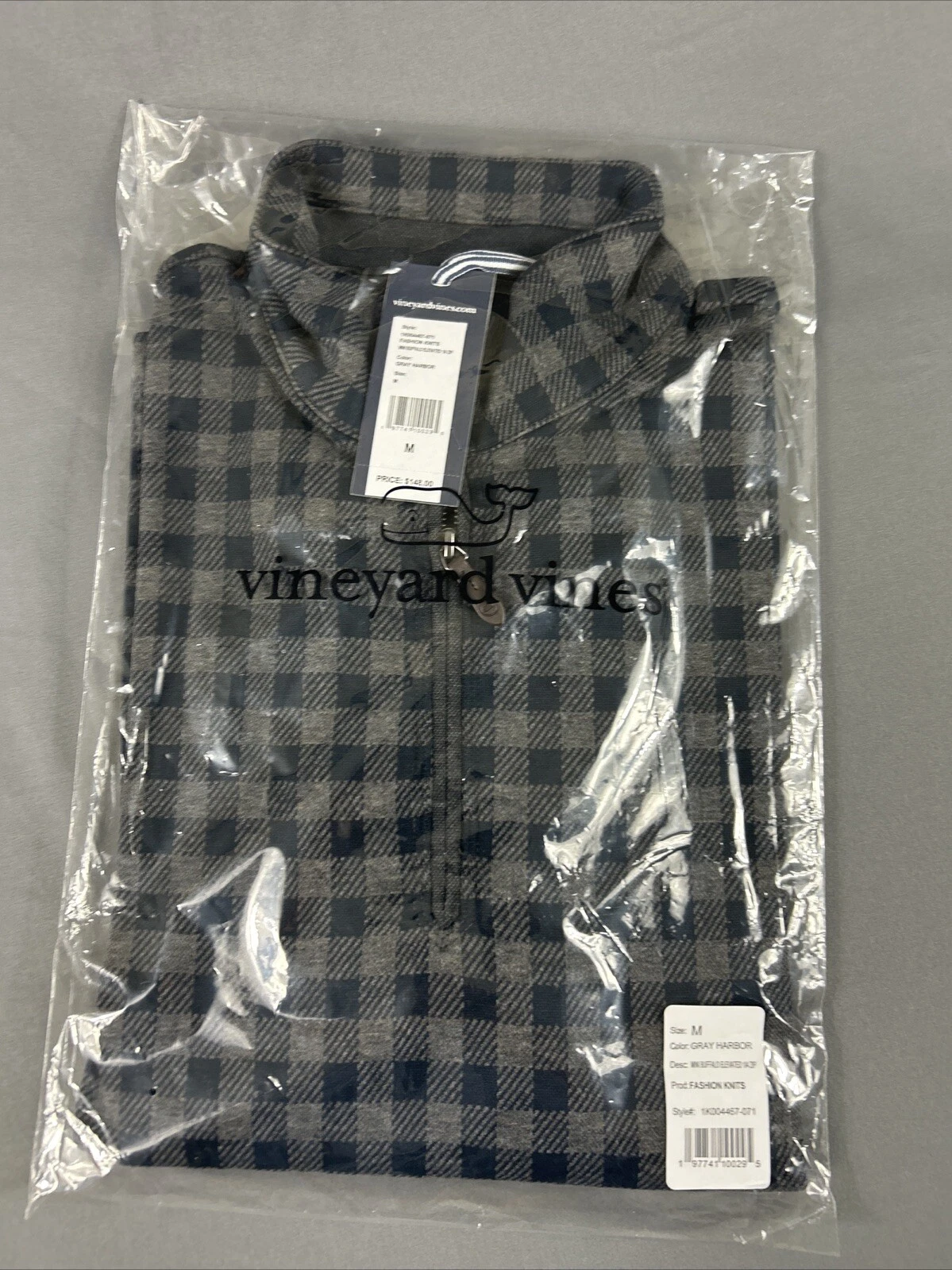 Vineyard Vines Golf Pullover Buffalo Bluffs Mini Checks 1/4 Zip Medium Gray $148