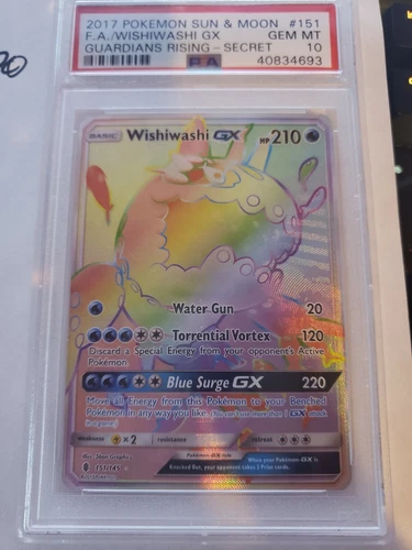 Pokemon SM Guardians Rising - Wishiwashi GX 151/145 PSA 10 - FA  SECRET MISPRINT