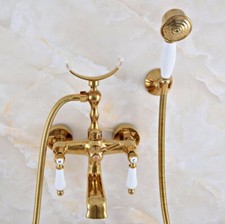 Gold Color Brass Clawfoot Bathroom Bathtub Faucet Handheld Shower Mixer Tap