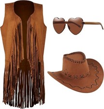 Women Tassel Fringe Vests Cowgirl Outfits Sleeveless Faux Suede Tassels...