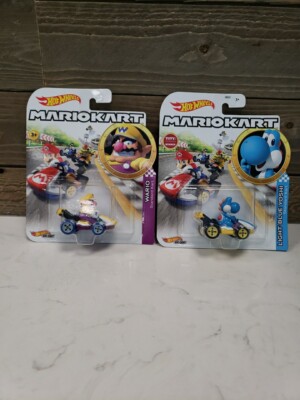 lot of 2 HOT WHEELS MARIO KART WARIO & light blue Yoshi STANDARD KART