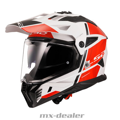 LS2 MX 702 Pioneer 2 Hill Weiß Rot Dualsport Enduro Helm Crosshelm Adventure