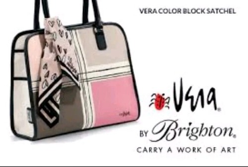 BRIGHTON NUOVA CON ETICHETTE VERA NEUMANN COLOR BLOCK BUFF/NERO CON SCIARPA BORSA A TRACOLLA TOTE $290 - Foto 6 di 24