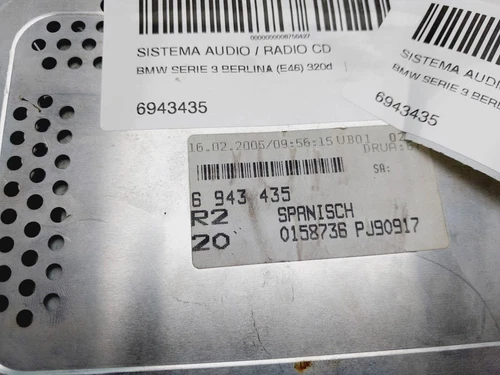 6943435 Sistema Audio Radio per BMW SERIE 3 BERLINA (E46) 320d 2002 8756427 - Foto 3 di 10