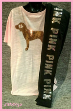 Victoria's Secret Pink Bling Legging Tee Shirt  Leggings Set Rose Gold Dog M