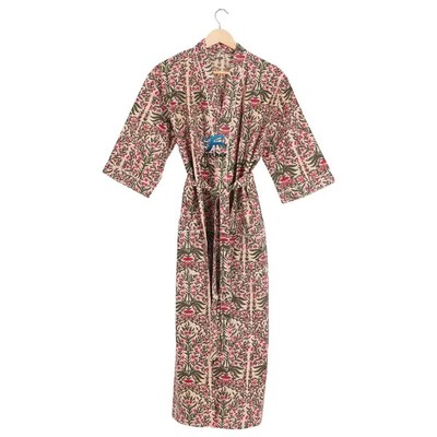 1Pc Indian Handmade Cotton Printed Kimono Bath Robes Night Maxi Gown Kimono Robe