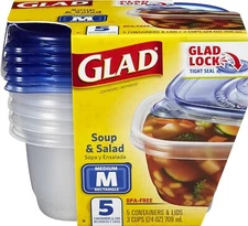 Gladware 24Oz Airtight Food Storage Containers 5 Count Dishwasher Microwave Safe