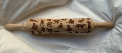 Wooden Cat Kitty Kitties Rolling Pin - Cookies Pie Fondant Crafts - USA Seller