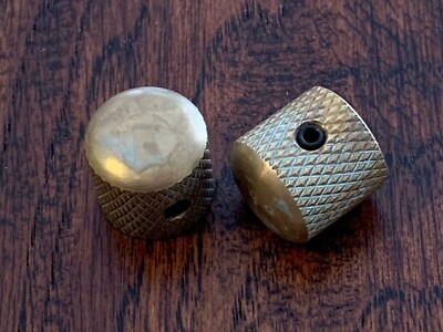 (2) Solid 'AGED' Raw BRASS Guitar Knobs / Dome / Set Screw / Fender / CTS Pots
