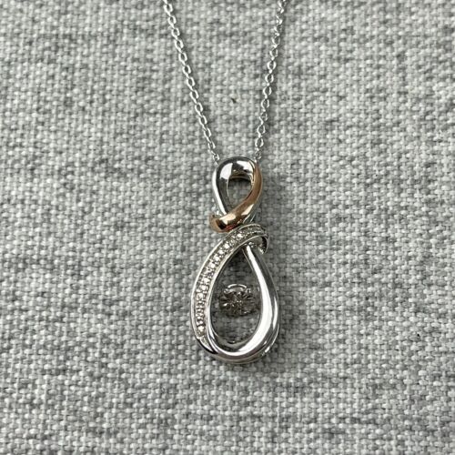 Sterling Silver & 10k Gold Diamond Twist Pendant Necklace ITALY - 17 1/2"