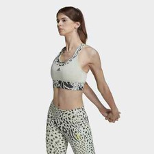 Adidas Running Medium-Support Print Bra Size 2XL Linen Green New RRP 44.99