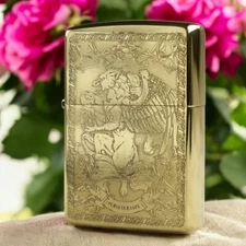 Griffin Emblem Engraved Brass ZIPPO Lighter, Double-Sided Carved Design