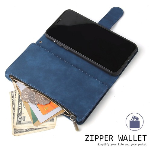 Zipper Flip Wallet Leather Card Case Cover For iPhone 14 13 12Pro 11 XR 7 8 Plus - Picture 3 of 36