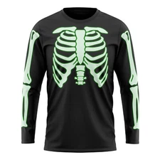 Glow In The Dark Long Sleeve Skeleton T Shirt Fancy Dress Halloween Scary Out...