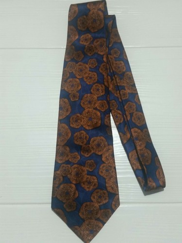 Lanvin cravatta tie necktie 100% seta silk blu blue bronzo floreale A507 - Foto 4 di 5