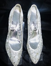 NEW COLORFULS By CinCin Mesh Inlaid Reflective Rhinestones Kitten Heel 11B FLAW