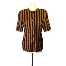 Vintage 90s Saks Fifth Avenue Works Rust Black Stripes 100% Linen Blazer Jacket