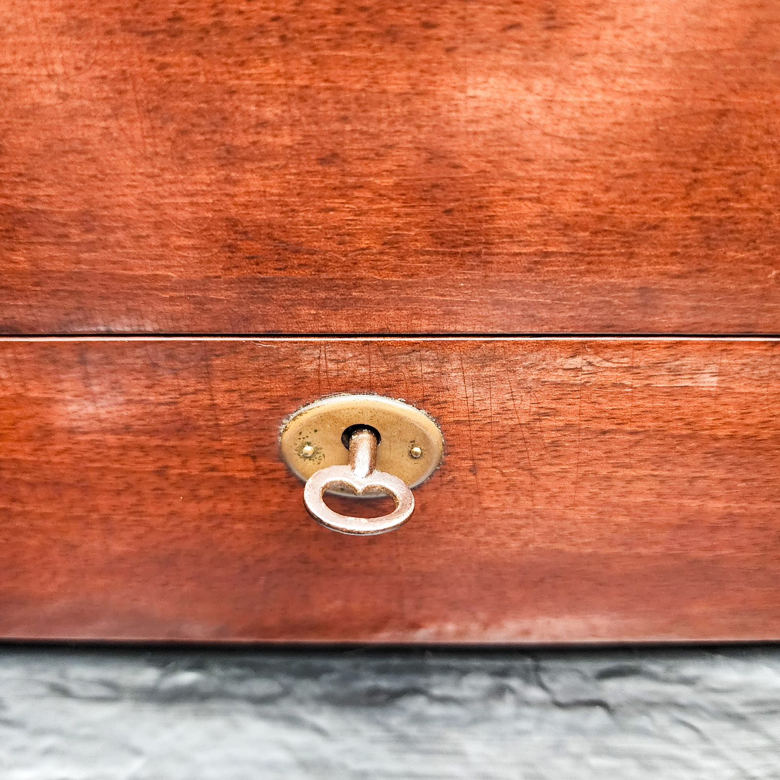 Antique Wooden Liquor Box w/ Horse Inlay, Key, Space for Bottles & Shot