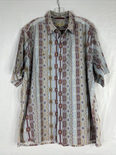 Vintage Territory Ahead Button Up Shirt Mens Size XL Aztec Short Sleeve  - Afbeelding 1 van 14