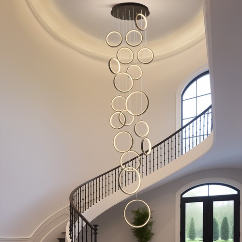 Stair Chandelier Lighting LED Hotel Lamp Home Ceiling Lights Black Pendant Light - Picture 5 of 6