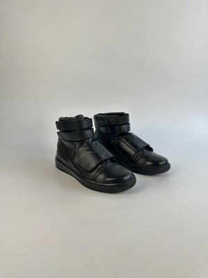 ARMANI JUNIOR Black Leather High Top Ankle Sneakers Triple Straps EU 37