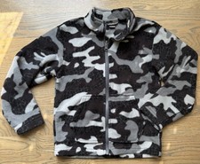 Eddie Bauer Boys XS Camouflage Fleece Zip Jacket Black Gray Polyester Outdoor