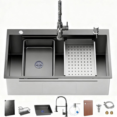 30-Inch Black Stainless Steel Farmhouse Sink with Faucet & Accessories