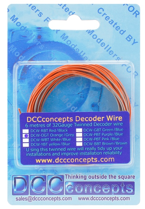DCC Concepts DCW-OGT Decoder Fine Wire Decoder Stranded 6m (32g) Orange / Grey