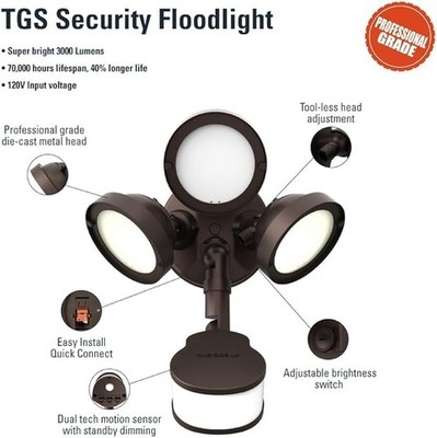 Halo Triple Head LED Motion Activated Security Floodlight 5000lm 4000k Bronze