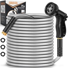 Garden Hose Metal 75FT, Stainless Steel Heavy Duty Water Hose With 10 Functio...