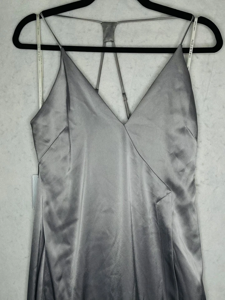 Vestido Halston Heritage para mujer 6 gris satinado sin tirantes espalda KMN161738 Foto 2 de 4