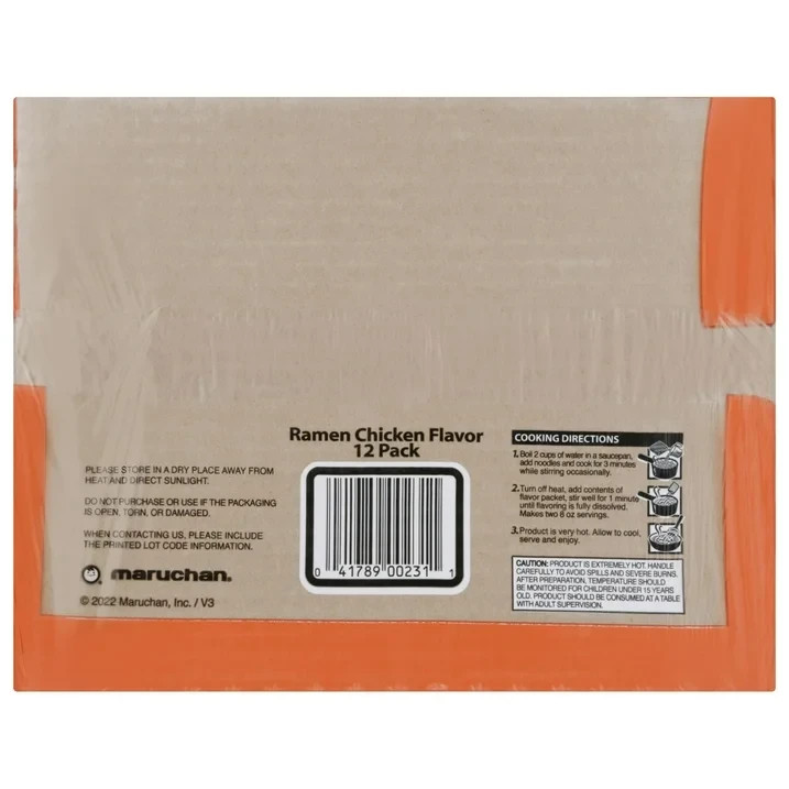 Maruchan Ramen Noodle Chicken Flavor Soup, 3 oz, 12 Count Shelf Stable Package