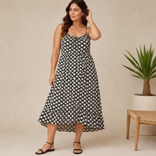 J.Crew Re-Imagined Black White Shell Print Midi Dress 14 Viscose Spaghetti Strap