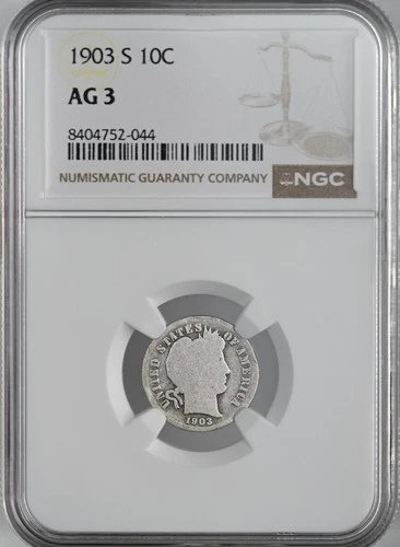 1903-S  10C BARBER SILVER DIME  SAN FRANCISCO  NGC AG3 #8404752-044