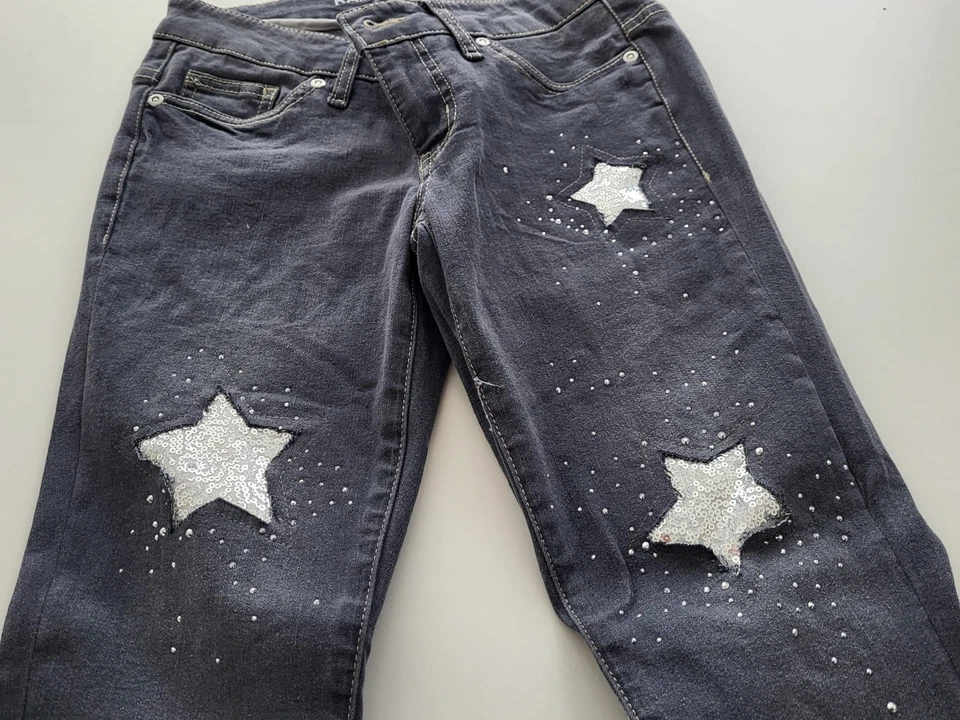 Jeans Rainbow Skinny Gr. 34 mit Glitzer Sternen und Glitzer Steinen in Grau Grey - Bild 3 von 4