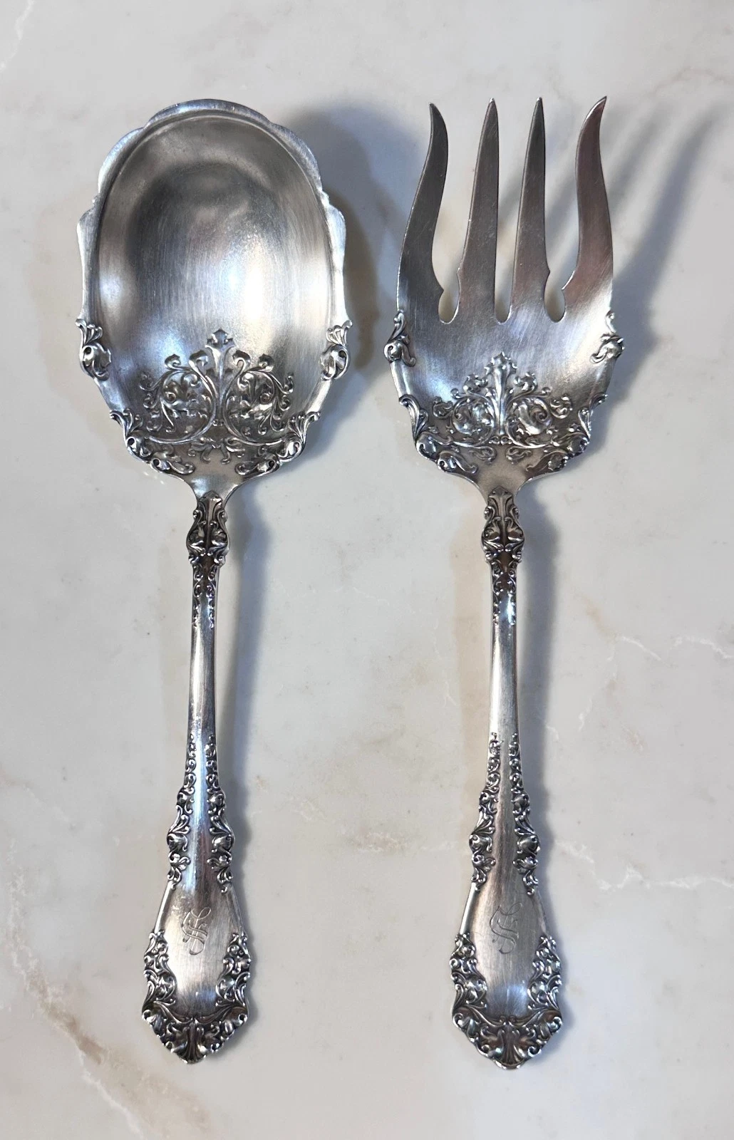 1947 Rogers Bros Silver Plate A1 Berkshire Pattern Serving Fork & Spoon, Mono S