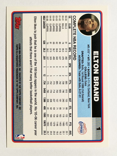 2006-07 Topps #1 Elton Brand - Picture 2 of 2