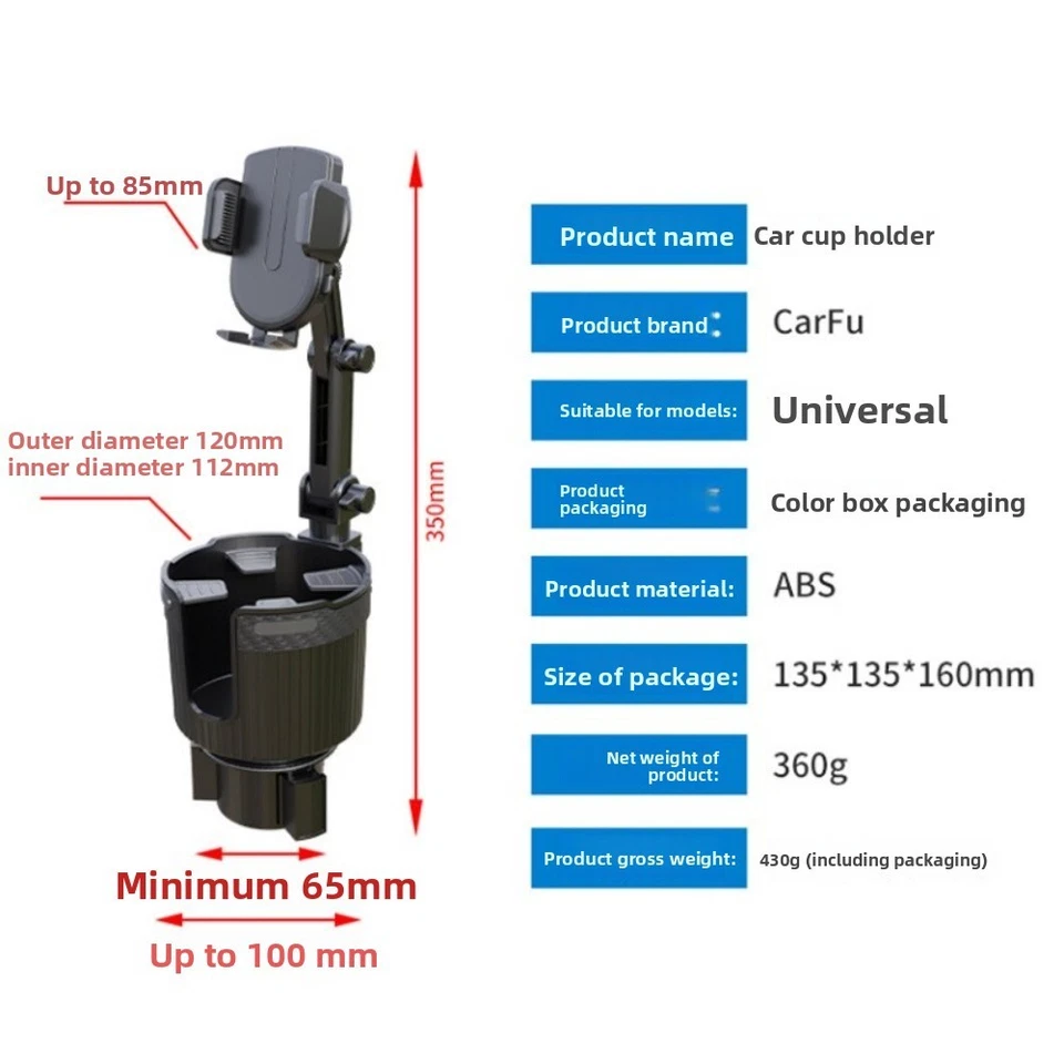 Soporte para taza de coche soporte para teléfono celular automático con base ajustable para expansión de bebidas Foto 4 de 4