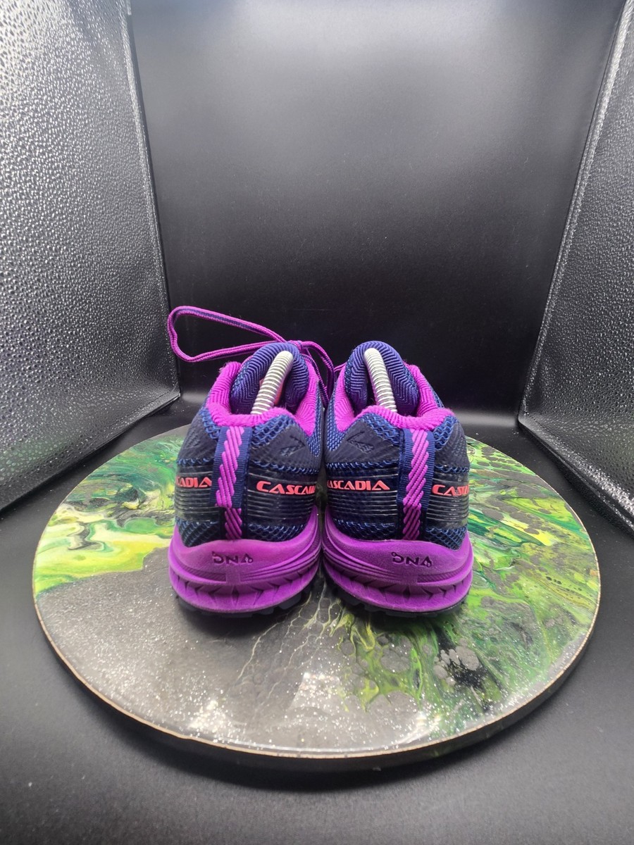 Brooks Cascadia 10 Trail Running Shoes Purple Pink Navy Mesh Lace Up View 5