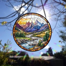Mountain River Stained Glass Suncatcher   Handmade Nature Window Decor