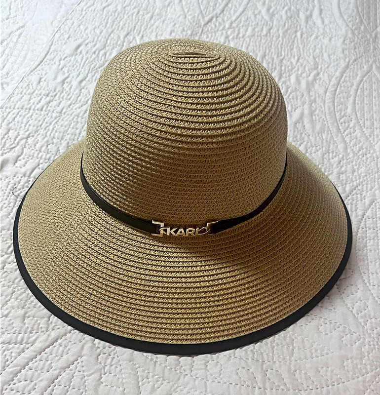 Karl Lagerfeld Paris Wide Brim Sun Hat Beige/Black Logo Band One Size