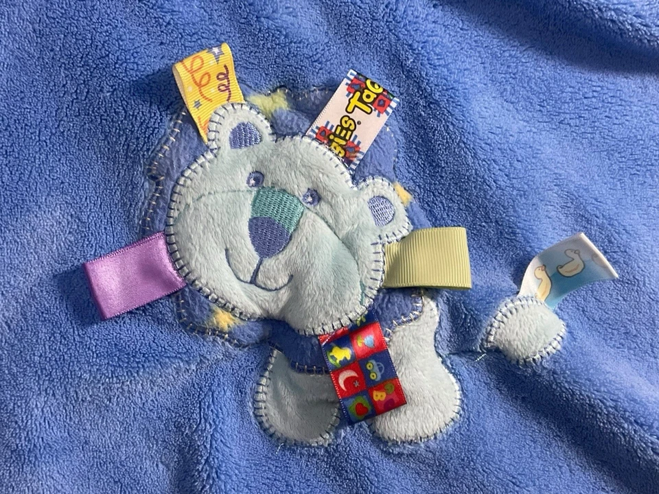 "Manta de seguridad grande de felpa Taggies Blue Lion Baby 30x40"" difícil de encontrar" Foto 3 de 4