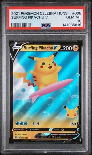 2021 POKEMON CELEBRATIONS #008 SURFING PIKACHU V PSA 10