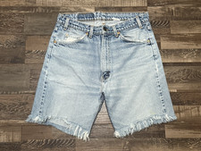 Vintage Levis 505 Jean Shorts Mens 34 Cut Off Denim Orange Tab Distressed 90s