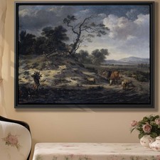 Pastoral Rural Landscape Oil Painting Cattle Canvas Print Farmhouse Wall Decor