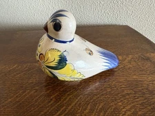Vintage Tonala Mexican Folk Art Dove Bird Hand Painted Ceramic Blue Brown Yellow