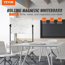 VEVOR Rolling Magnetic Whiteboard, Double-sided Mobile Whiteboard 36x24 Inches